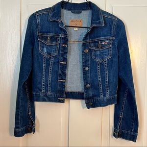 Hollister Cropped Distressed Blue Jean Jacket Size Medium